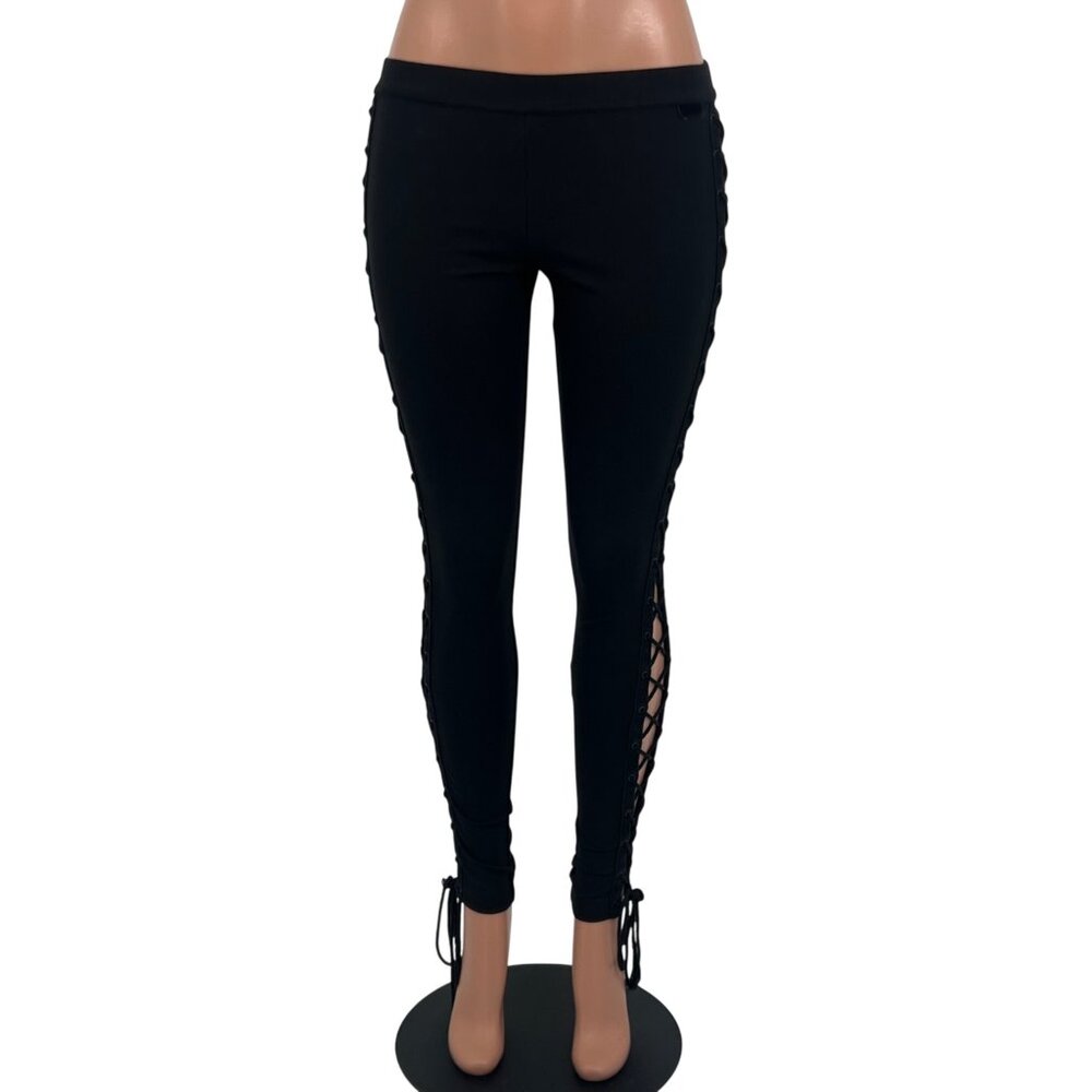 Fenty Puma Rihanna Black Boxing Bomber Lace Up Side Athletic Athleisure Leggings - Picture 4 of 16